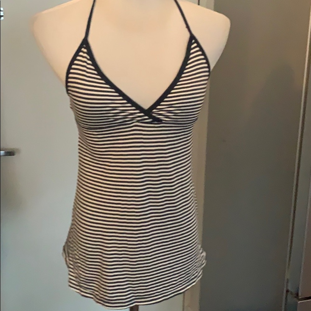 Blue and white striped halter top